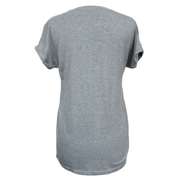 Chico's Metallic Front Hi-Low Pullover Short Sleeve Top Sz 1 S-M Gray Silver - Picture 5 of 7